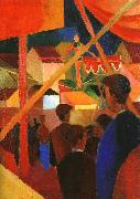August Macke Girls Bathing with Town in the Background Spain oil painting artist